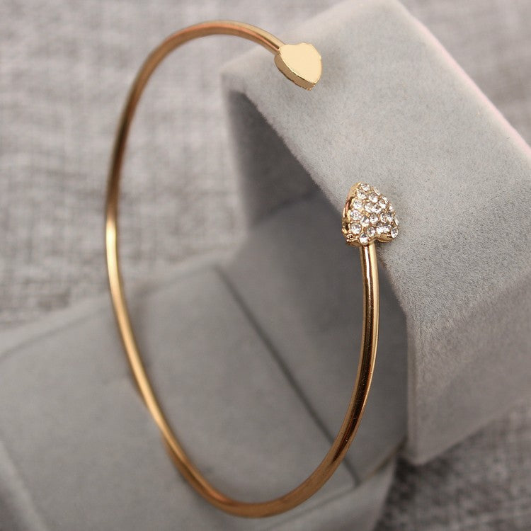 Diamond Heart Opening Bracelet | Gold & Silver Luxury Bangle for Women
