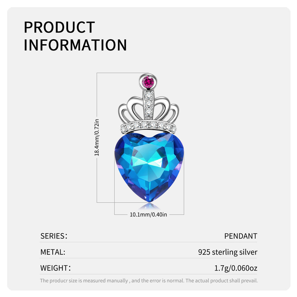 Blue Light Peach Heart Crown 925 Sterling Silver Electroplated Luxury Necklace