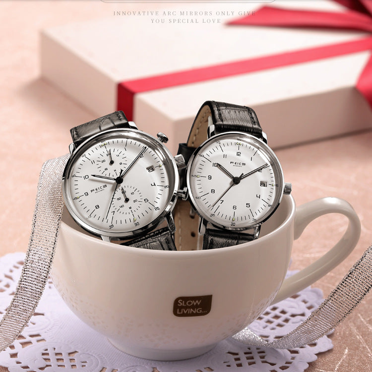 Luxury Couple Watch Set — Japanese Movement & Leather Strap