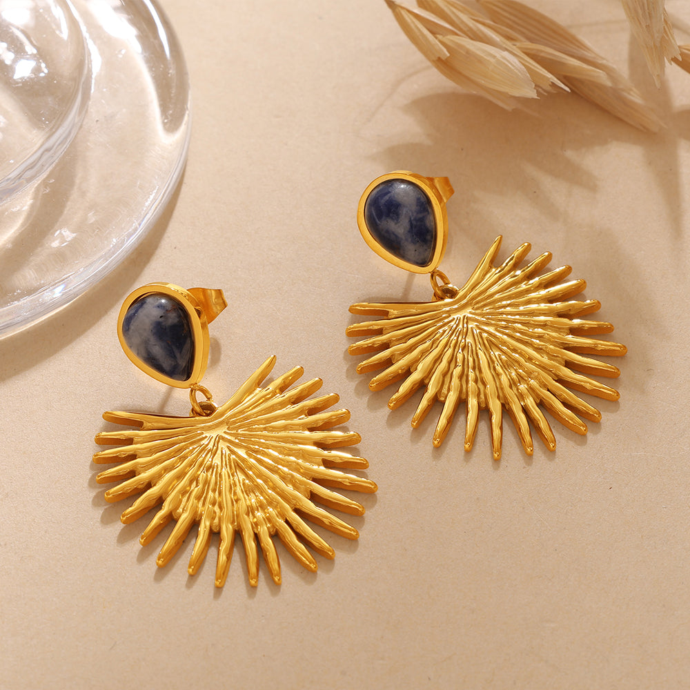 Sol — 18K Gold Natural Stone Fan Earrings