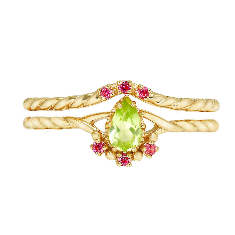 Peridot Natural Gemstone Silver Ring | Japanese Retro Luxury