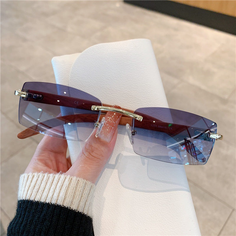 Frameless Wood Grain Sunglasses — UV400 Fashion Eyewear