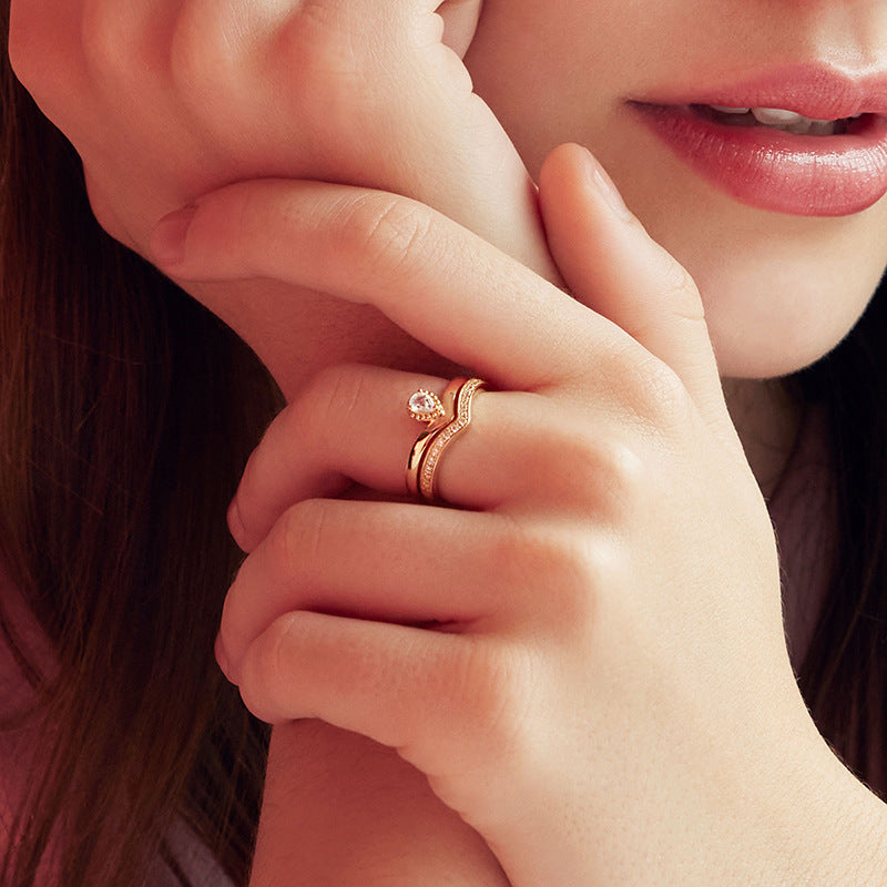 Golden Moonstone V-Shape Drop Ring | S925 Silver & 14K Gold