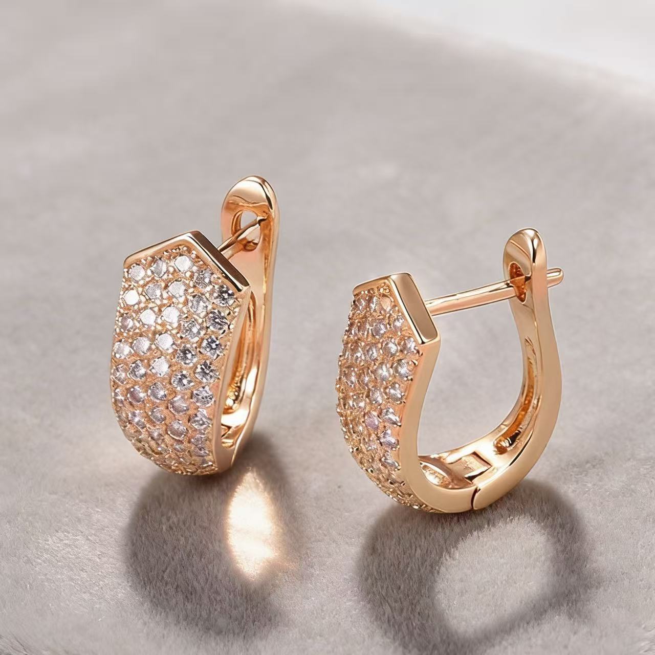 Gold Zircon Stud Earrings | Diamond-Cut Luxury Earrings for Women