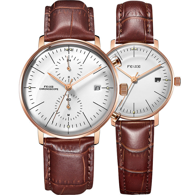 Luxury Couple Watch Set — Japanese Movement & Leather Strap