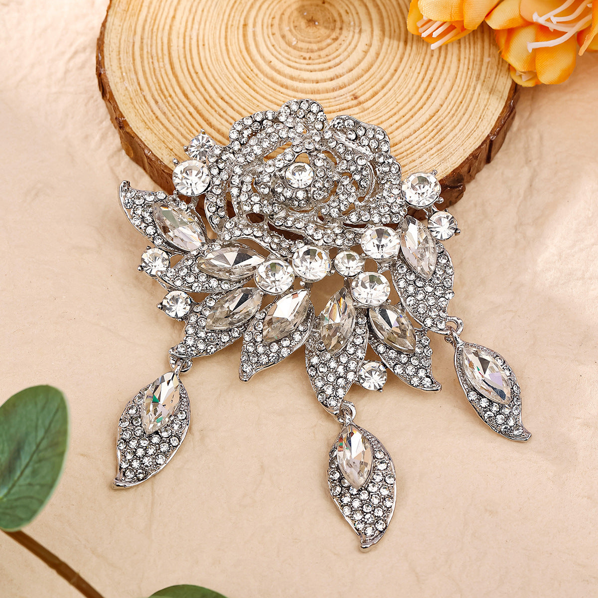 Luxury Diamond Flower Brooch | Full Crystal Rose Pin | 5 Colours