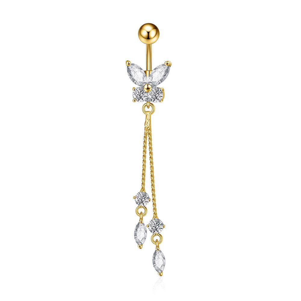 Luxury Zircon Belly Ring | Stainless Steel Navel Stud | Rose Gold, Silver & Gold
