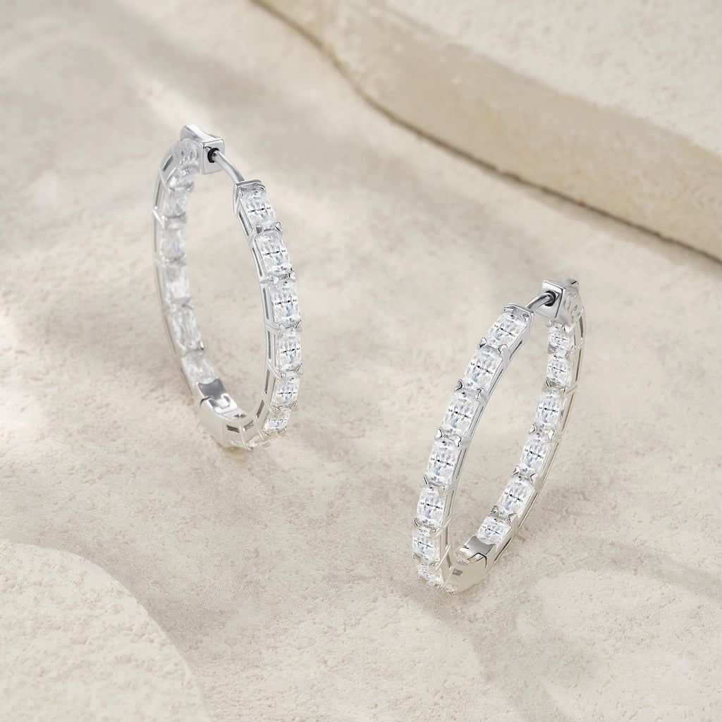 Octagon Morganite Earrings — S925 Silver with Platinum Coating