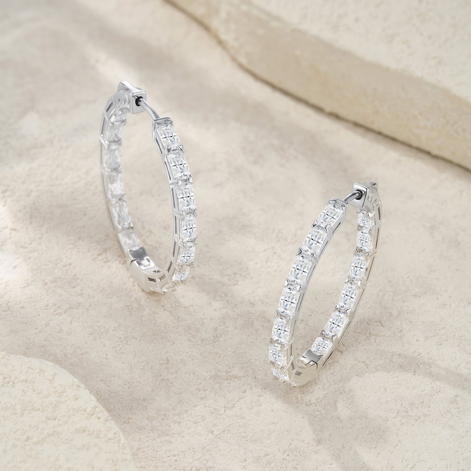 Octagon Morganite Earrings — S925 Silver with Platinum Coating