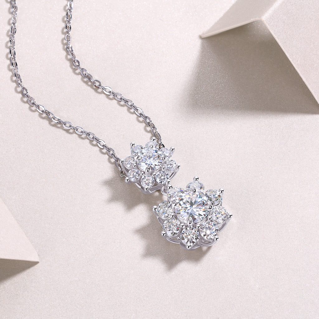 Moissanite Flower Pendant Necklace – Platinum-Plated Sterling Silver