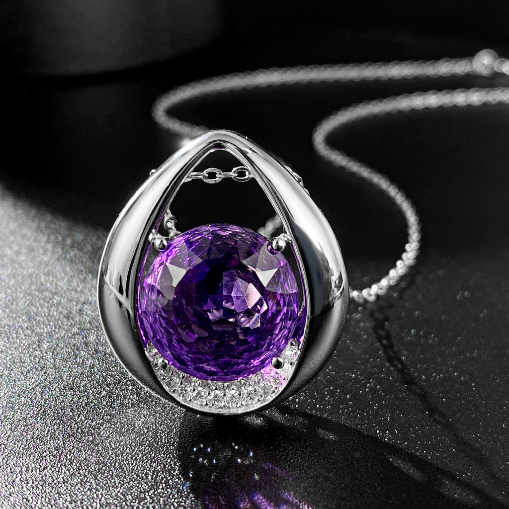 Violet Amethyst Drop Pendant 925 Sterling Silver Luxury Necklace