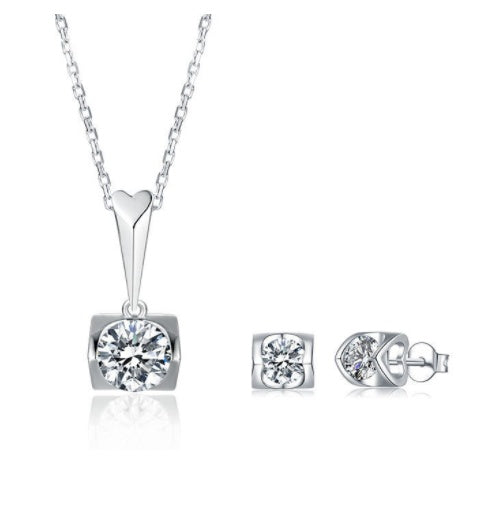 925 Sterling Silver Moissanite Jewelry — Earrings & Pendant