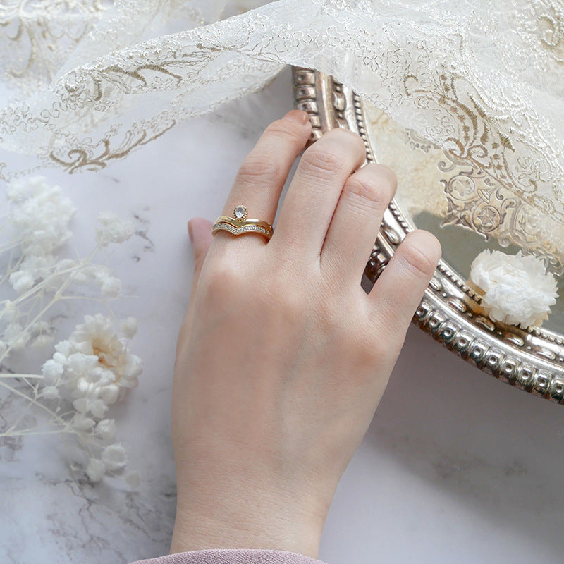 Golden Moonstone V-Shape Drop Ring | S925 Silver & 14K Gold