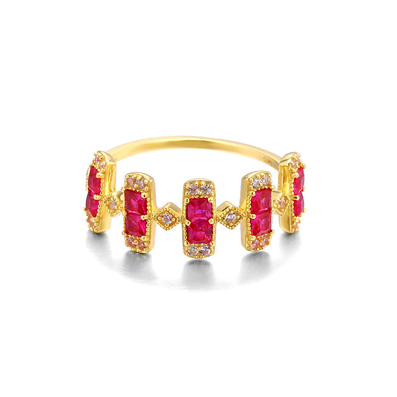 Vintage Check Zircon Silver Ring | Retro Geometric Luxury