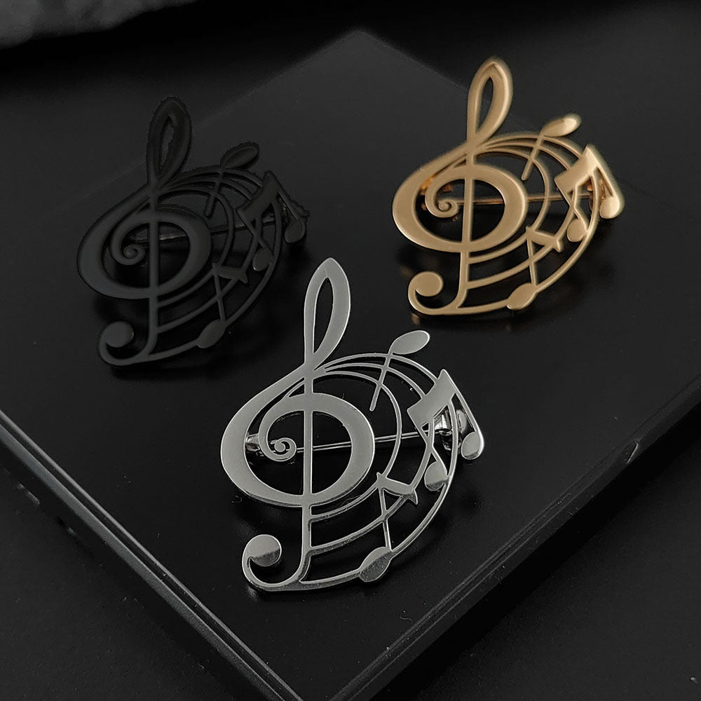 Musical Note Brooch — Black, Gold & Silver