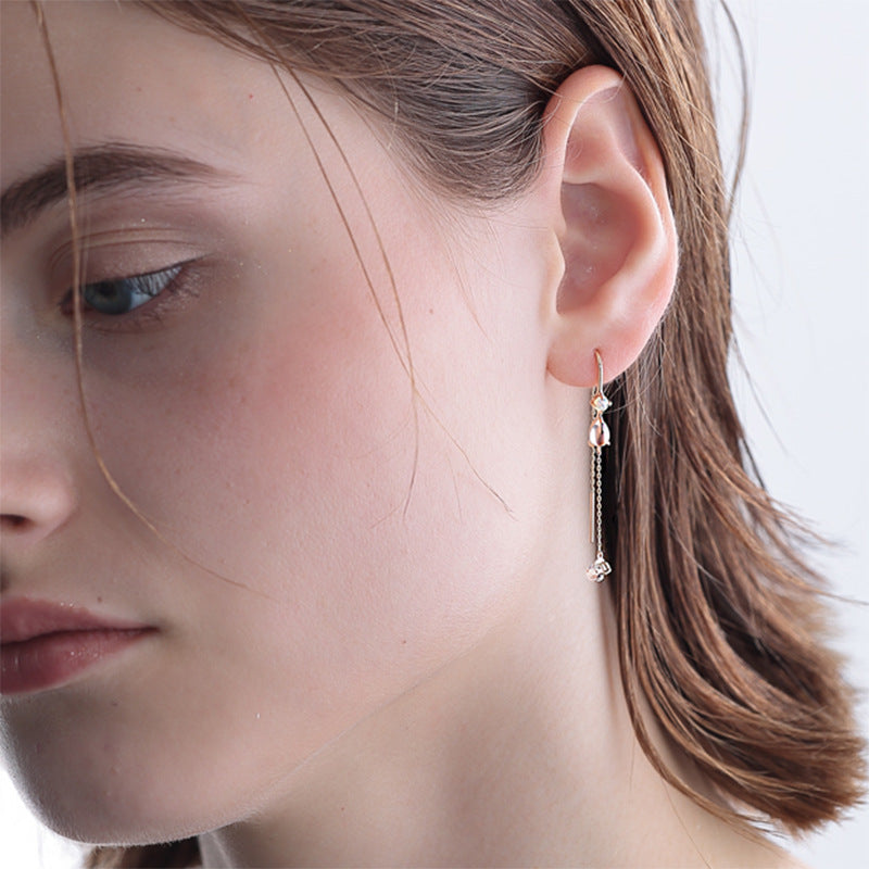 Moonstone Cascade – 925 Sterling Silver Moonstone Teardrop Tassel Luxury Earrings