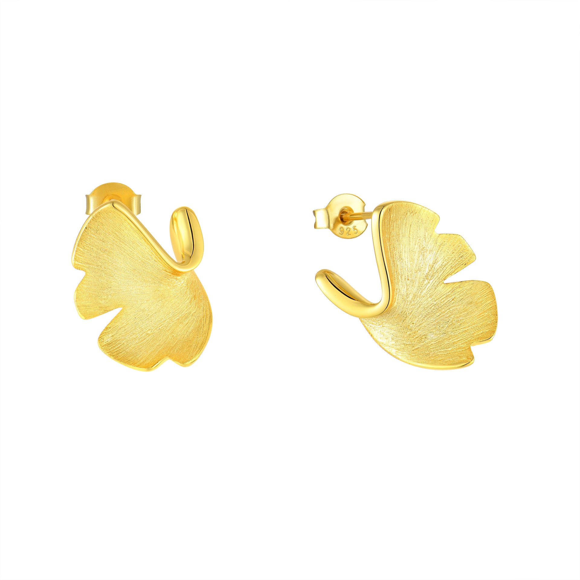 925 Sterling Silver Ginkgo Leaf Stud Earrings | 14K Gold Plated Luxury Jewelry for Women