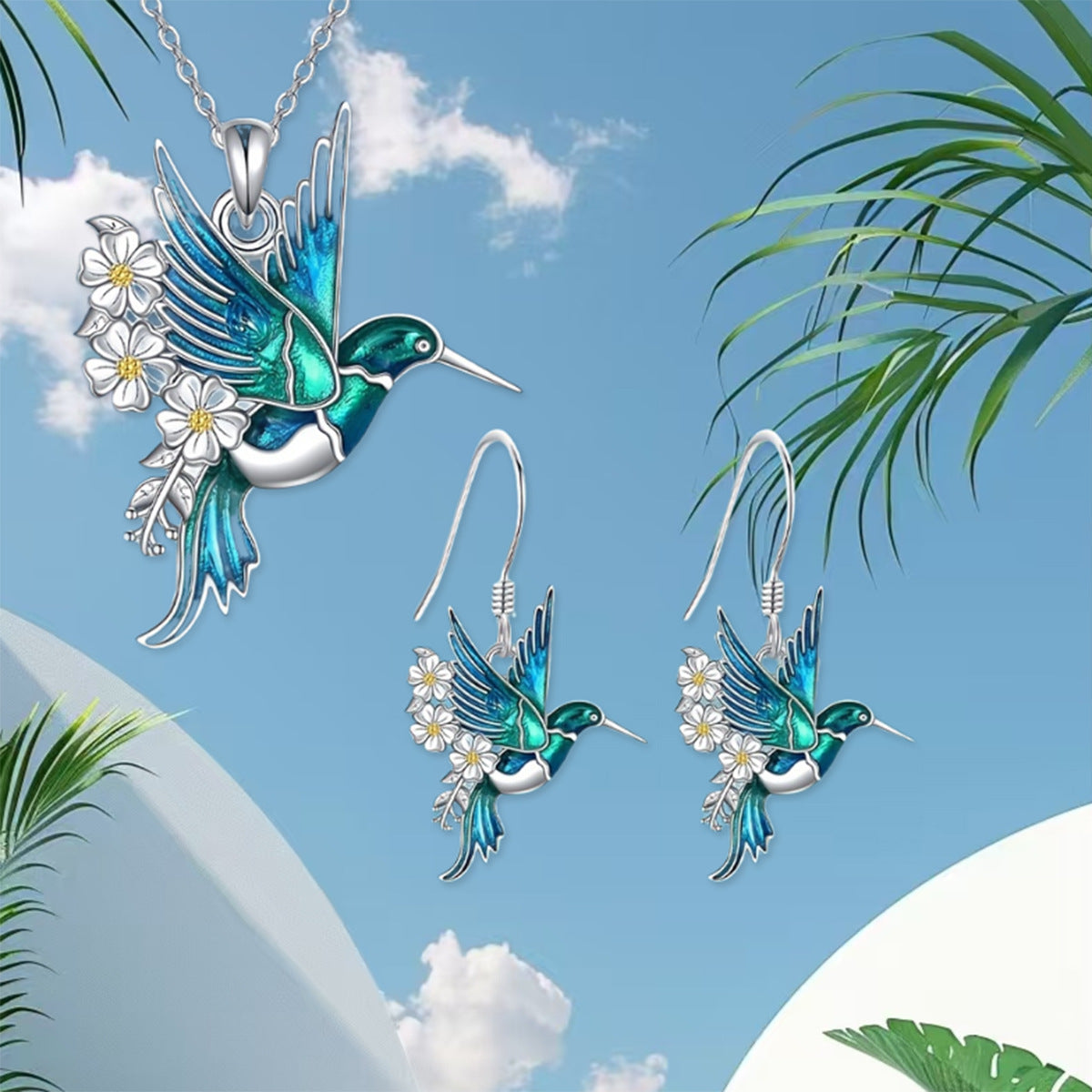 Hummingbird Pendant Necklace & Earring Set | Luxury Collection