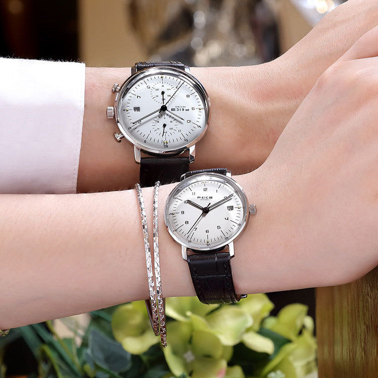 Luxury Couple Watch Set — Japanese Movement & Leather Strap