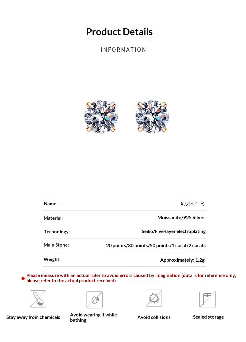 925 Sterling Silver Four-Claw Moissanite & Zircon Earrings | Luxury Style