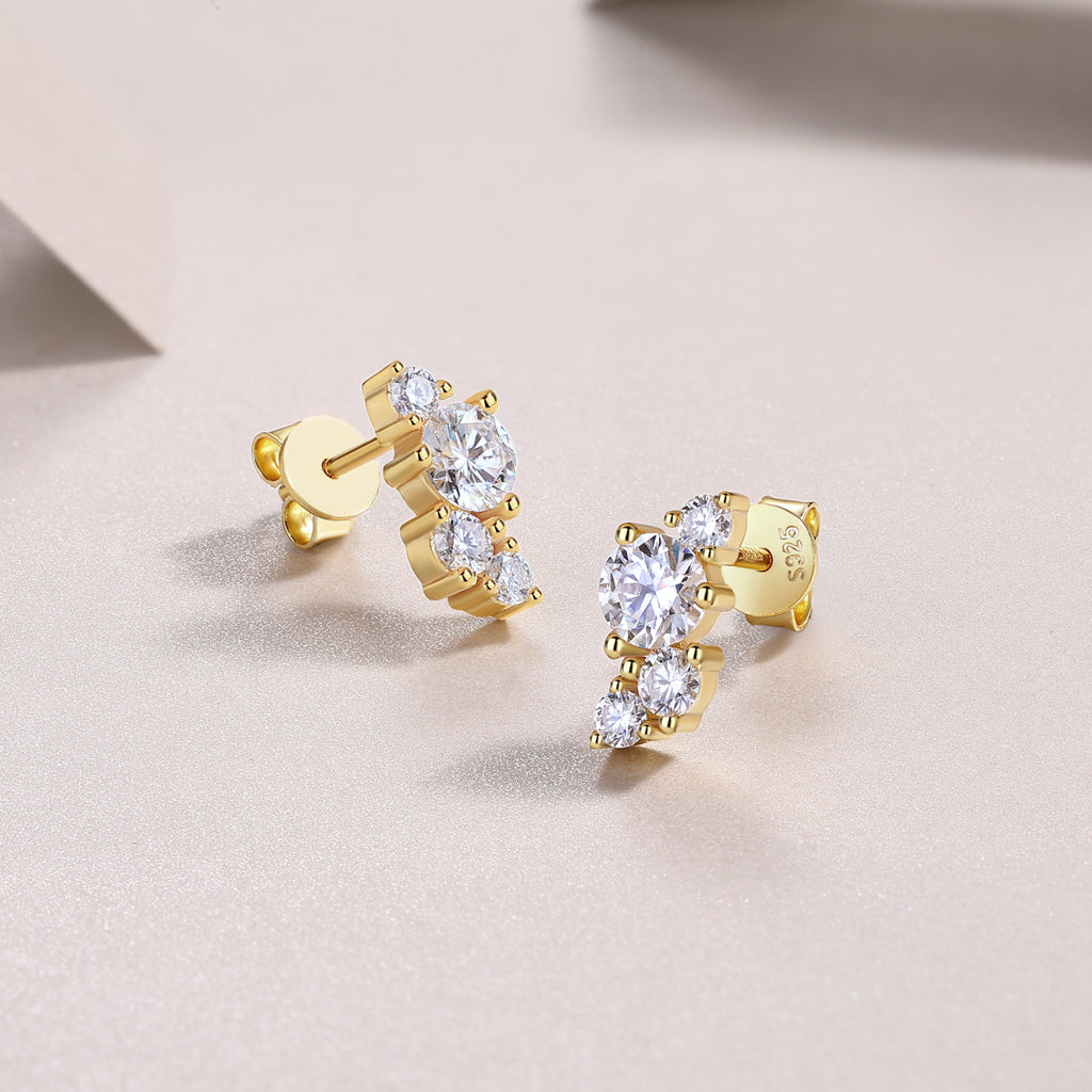 Moissanite Stud Earrings – Gold-Plated Sterling Silver | Set of 2
