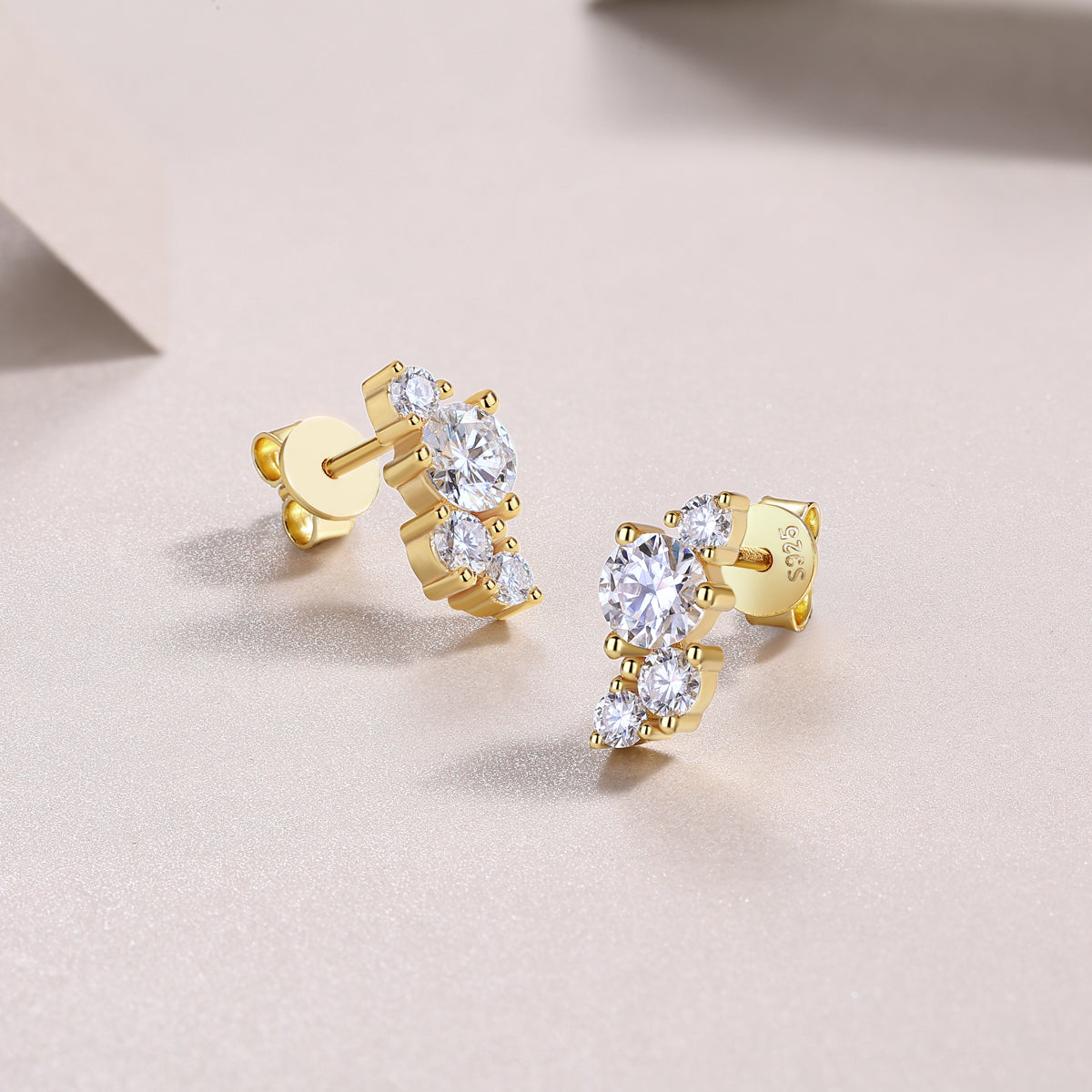 Moissanite Stud Earrings – Gold-Plated Sterling Silver | Set of 2