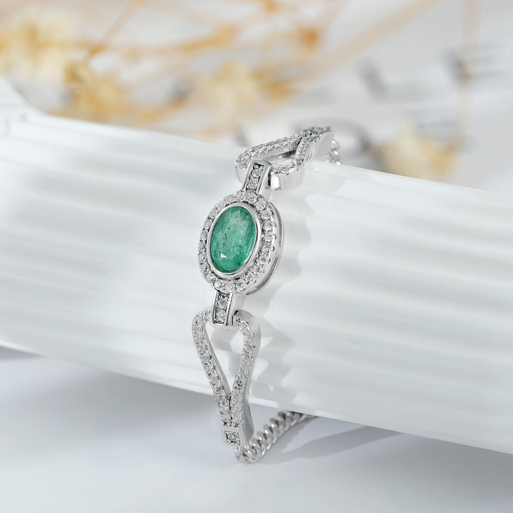 Oval Cut Emerald Zirconia 925 Sterling Silver Adjustable Luxury Bracelet