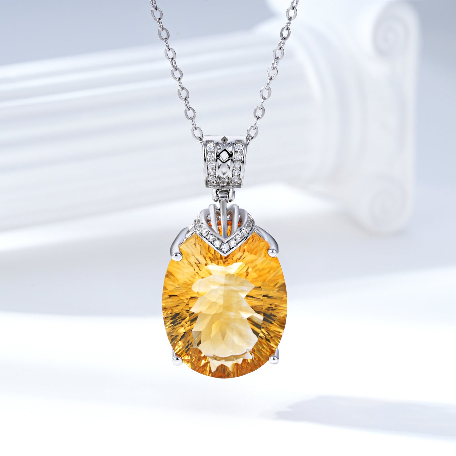 Natural Topaz Crystal Geometric Pendant 925 Sterling Silver Luxury Necklace