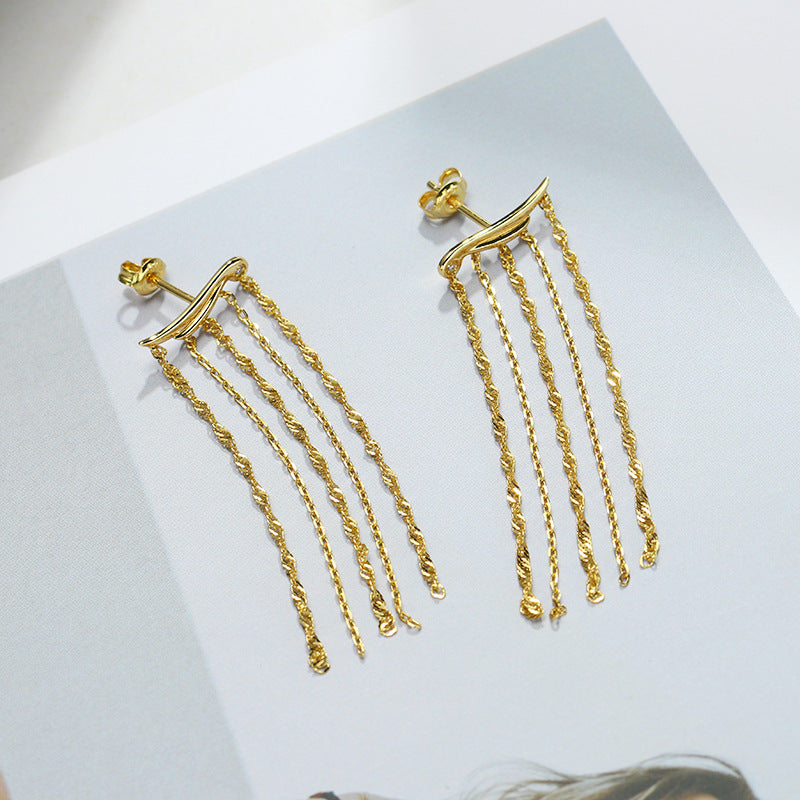 Golden Wings – Sterling Silver 18K Gold Plated Long Tassel Luxury Earrings