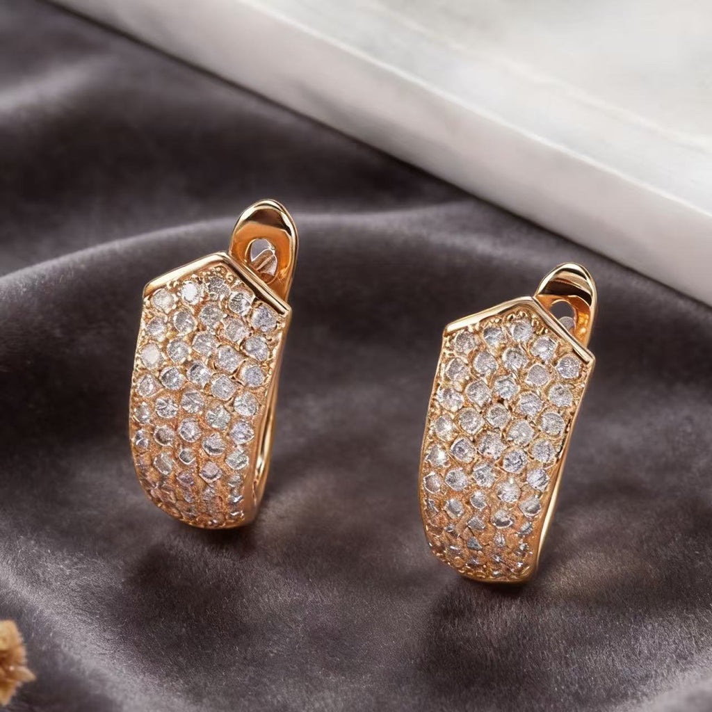 Gold Zircon Stud Earrings | Diamond-Cut Luxury Earrings for Women