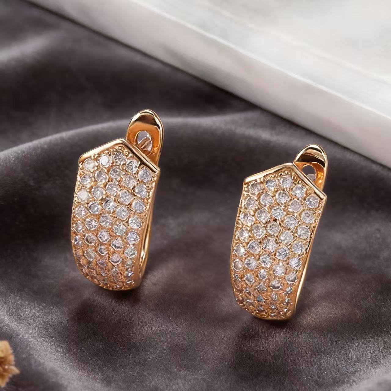 Gold Zircon Stud Earrings | Diamond-Cut Luxury Earrings for Women