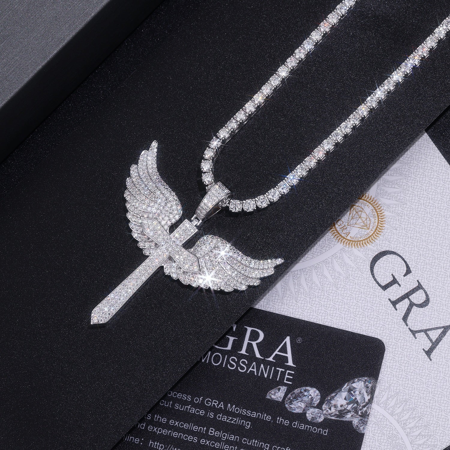 Angel Wings Moissanite Pendant — S925 Silver with Platinum Plating
