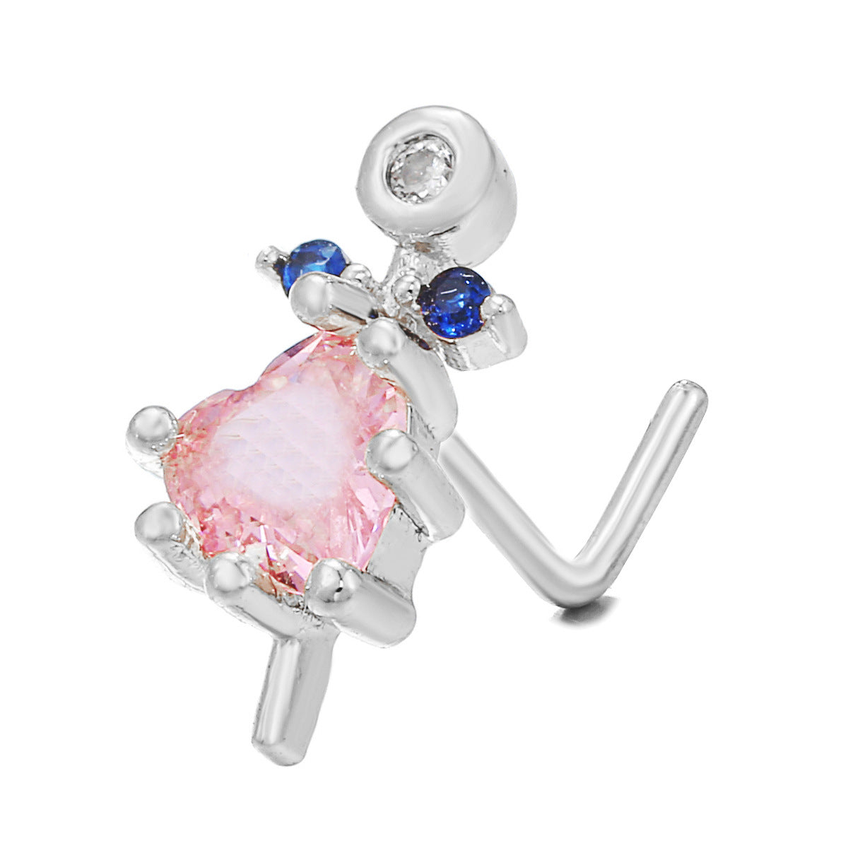 18K Zircon Nose Stud | Luxury Geometric Piercing | Gold, Silver & Pink