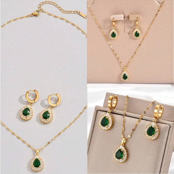 Luxury Vintage Jade & Gemstone Necklace & Earring Set — Retro Hong Kong Elegance
