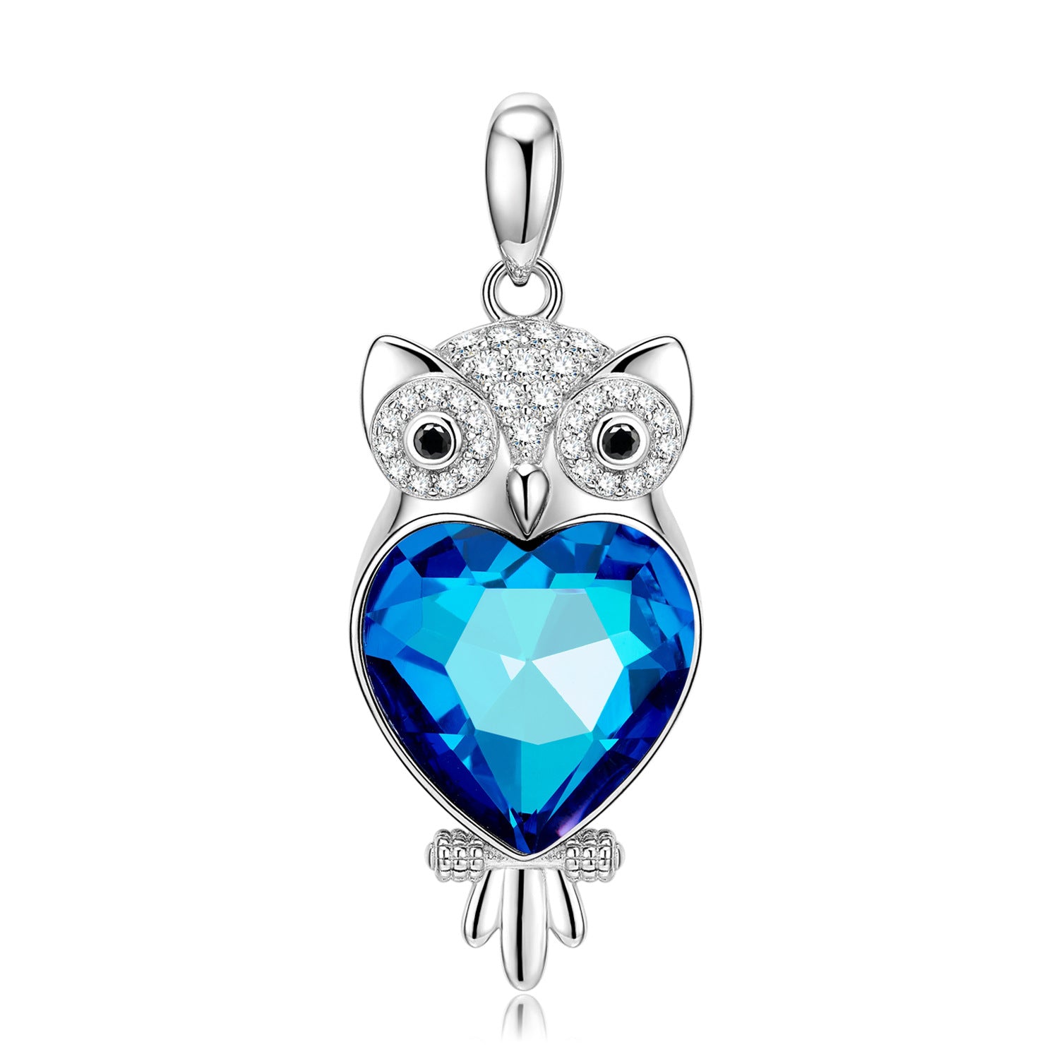 Midnight Owl – 925 Sterling Silver Blue Crystal Luxury Pendant Necklace