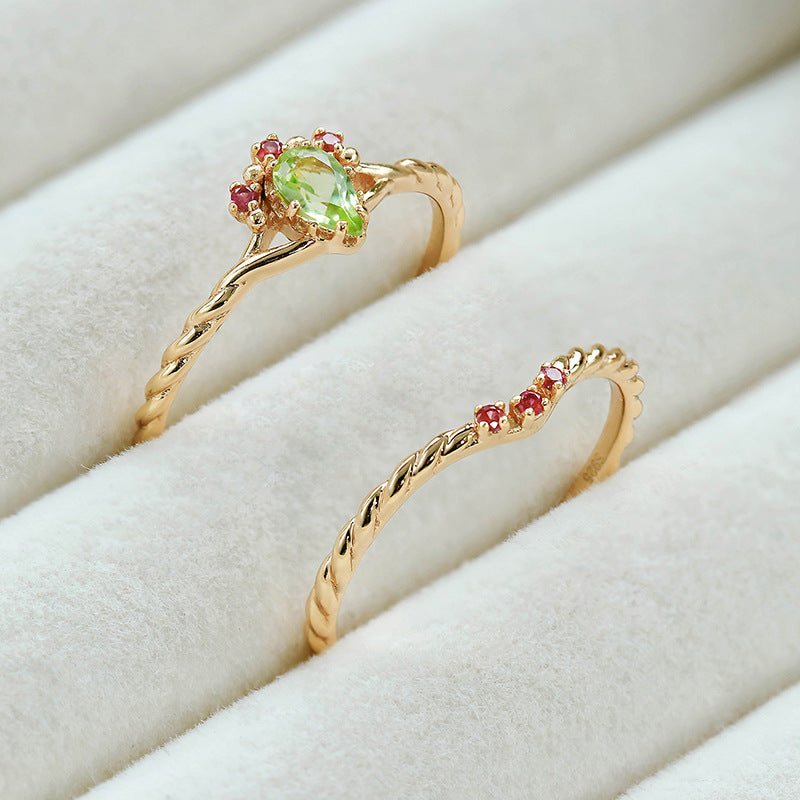 Peridot Natural Gemstone Silver Ring | Japanese Retro Luxury
