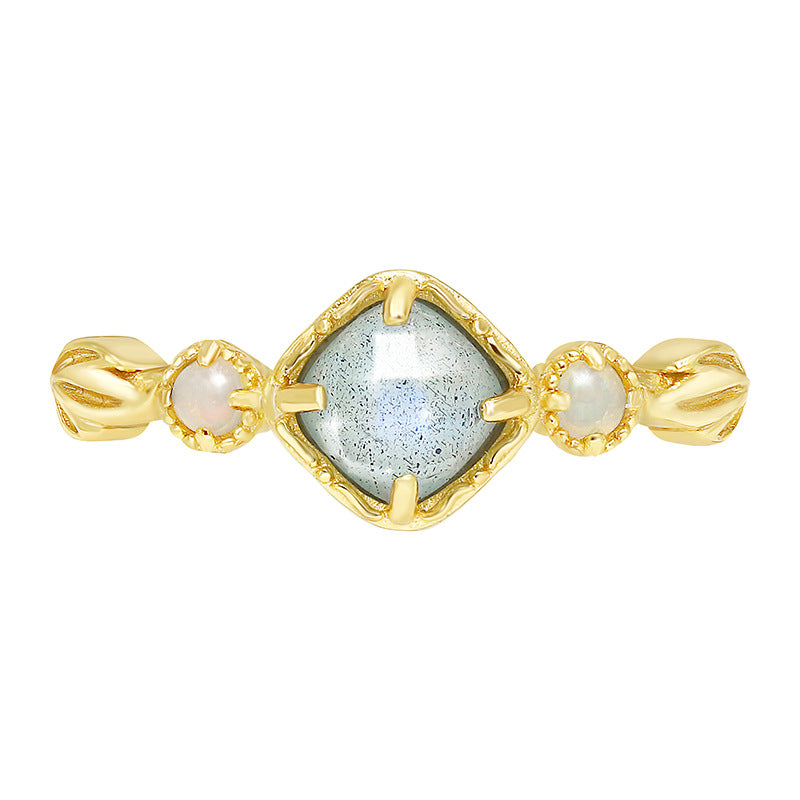 Labradorite Gemstone Silver Ring | S925 Silver & 14K Gold