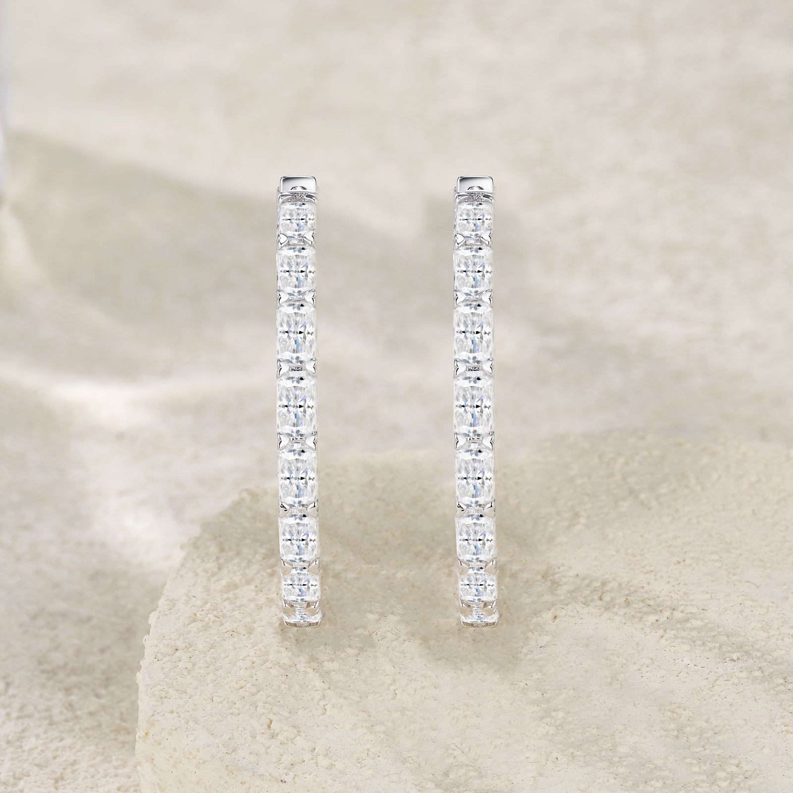 Octagon Morganite Earrings — S925 Silver with Platinum Coating