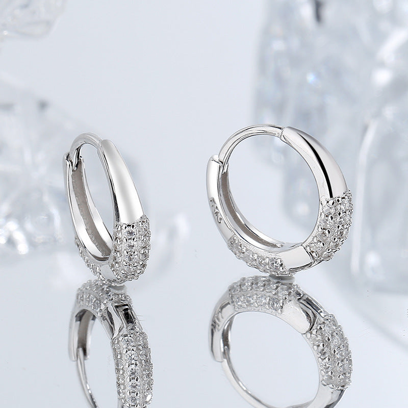 Diamond Set Zircon French Oval Geometric 925 Silver Luxury Earrings