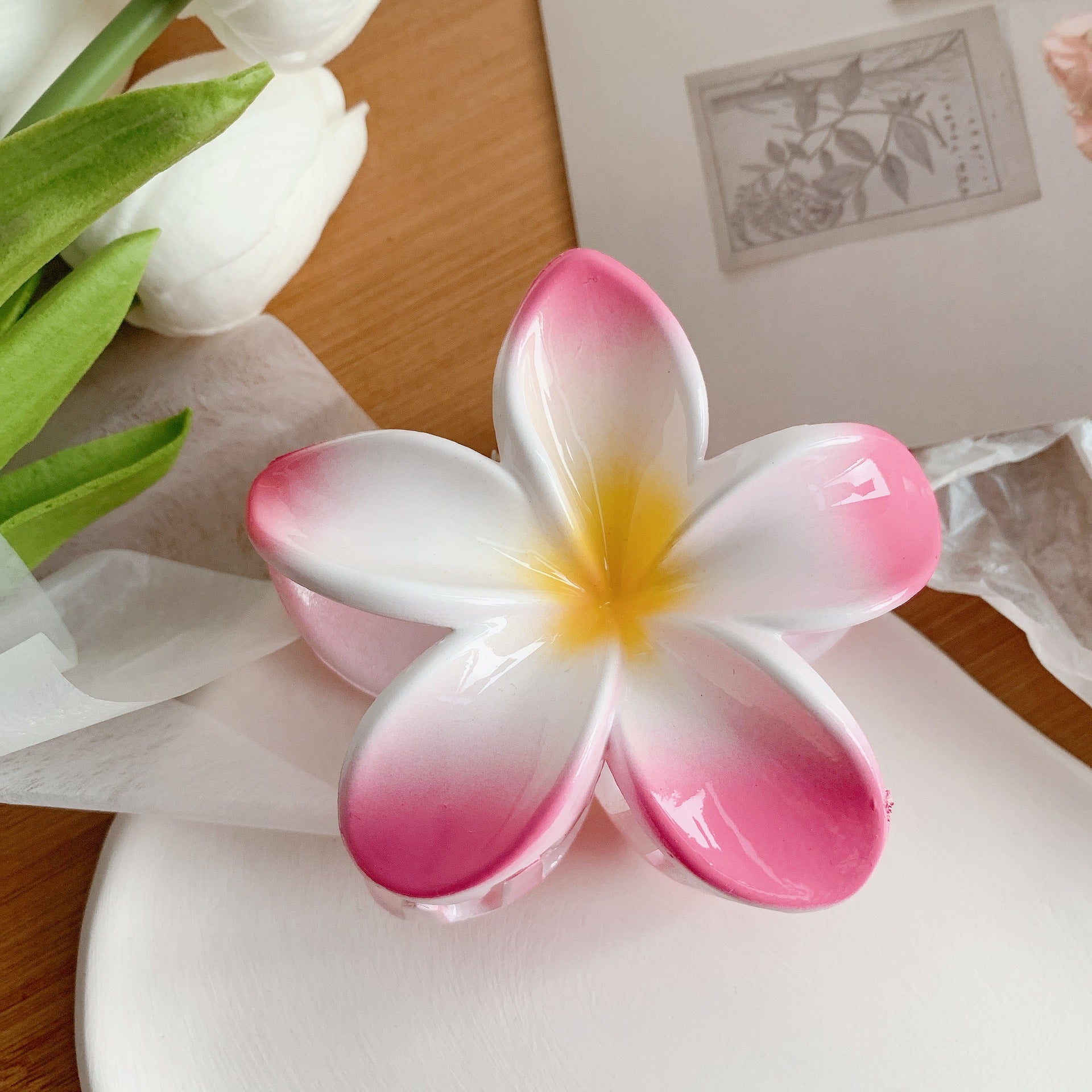 Plumeria Flower Hair Claw Clip — Korean Trendy Style