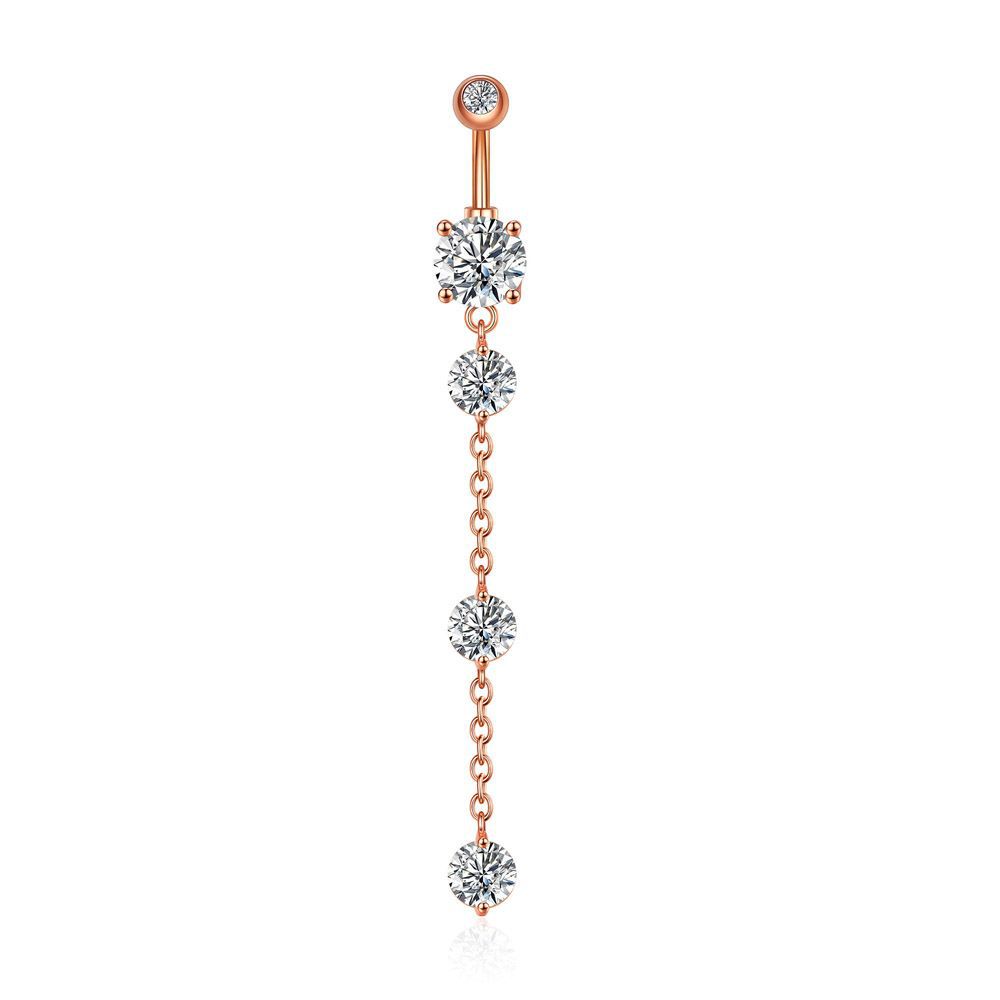 Luxury Zircon Belly Ring | Stainless Steel Navel Stud | Rose Gold, Silver & Gold