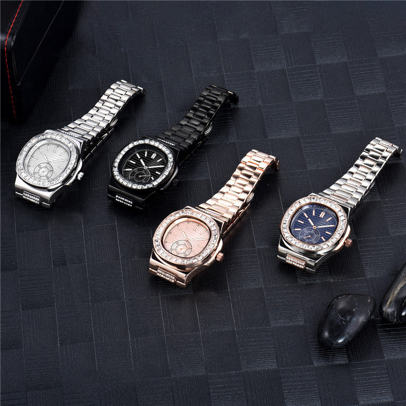 Diamond Style Men's Watch – Water-Resistant | Black, Silver, Rose Gold & Two-Tone