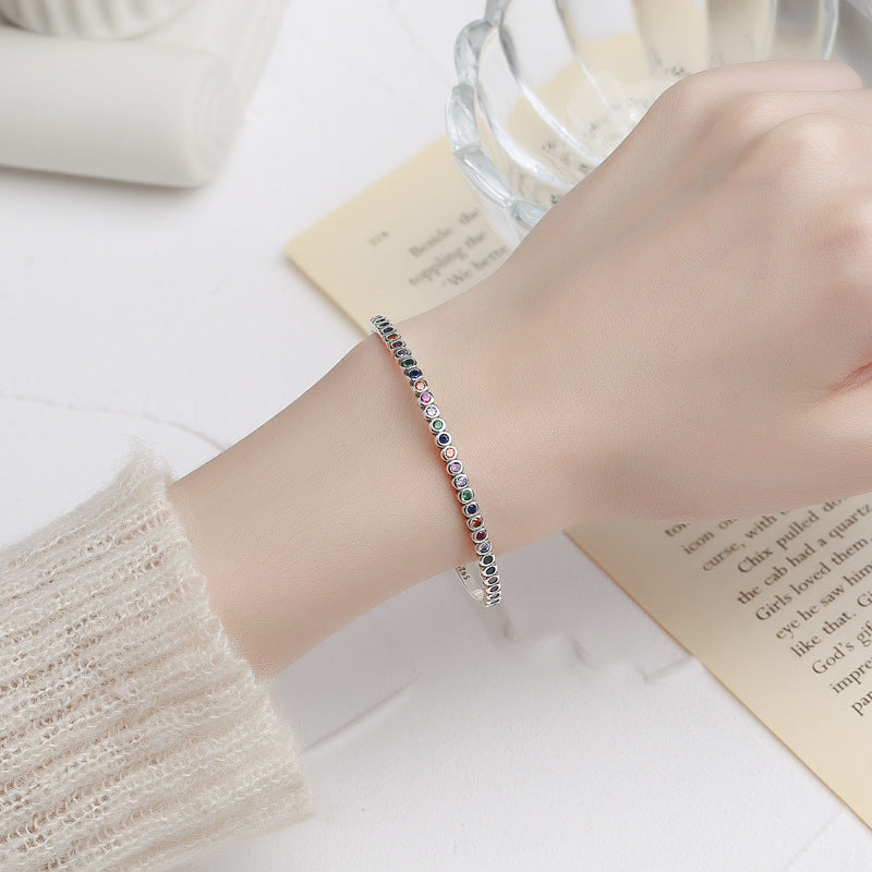 Rainbow Noir – 925 Sterling Silver Vintage Gemstone Luxury Bangle