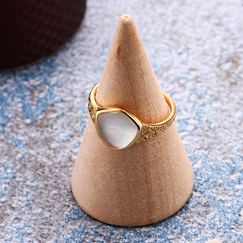 Vintage Carved Shell & Crystal Silver Ring | Luxury Women's Jewelry