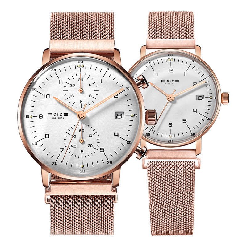 Luxury Couple Watch Set — Japanese Movement & Leather Strap