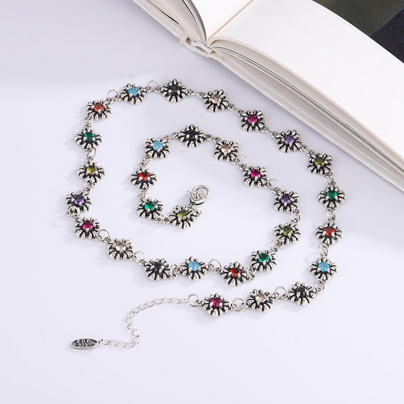 Bloom in Color – 925 Sterling Silver Colorful Zircon Flower Luxury Necklace