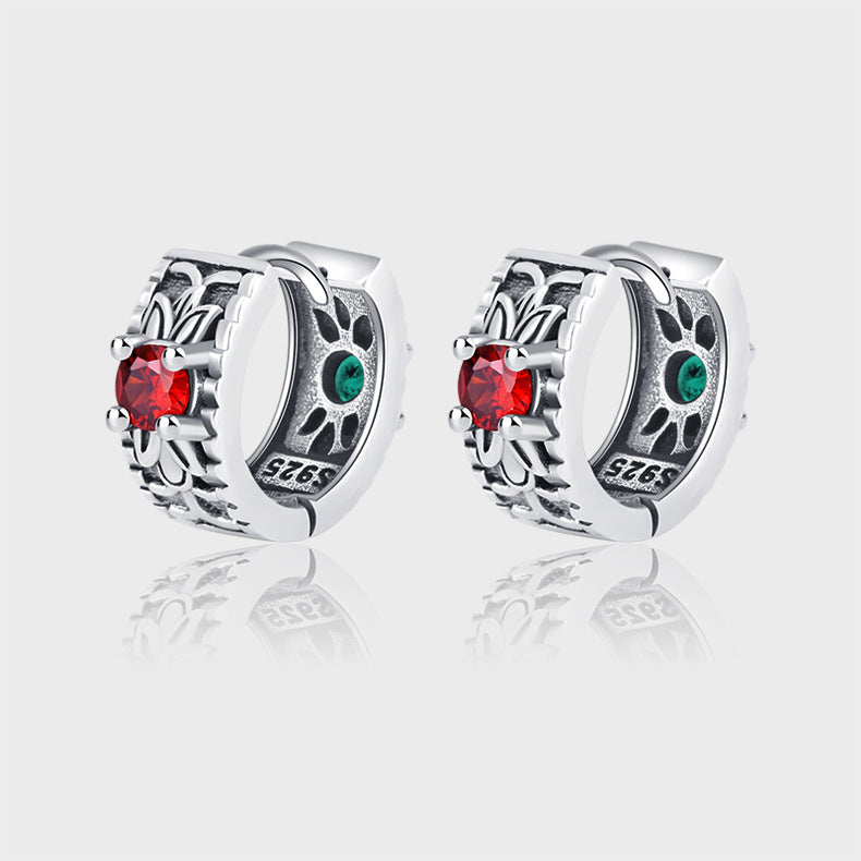 Garden Duality – 925 Sterling Silver Red & Green Zircon Reversible Vintage Earrings