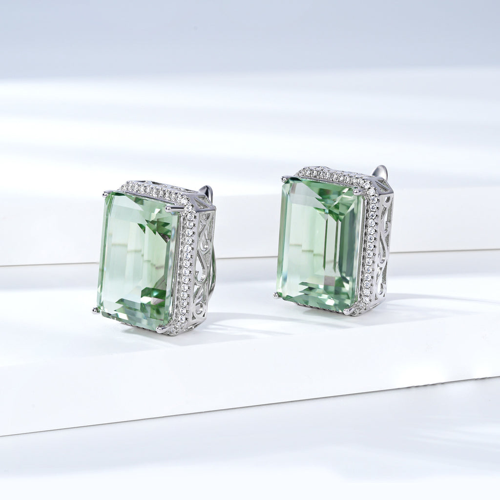 Natural Green Crystal 20.65ct Geometric 925 Sterling Silver Luxury Earrings
