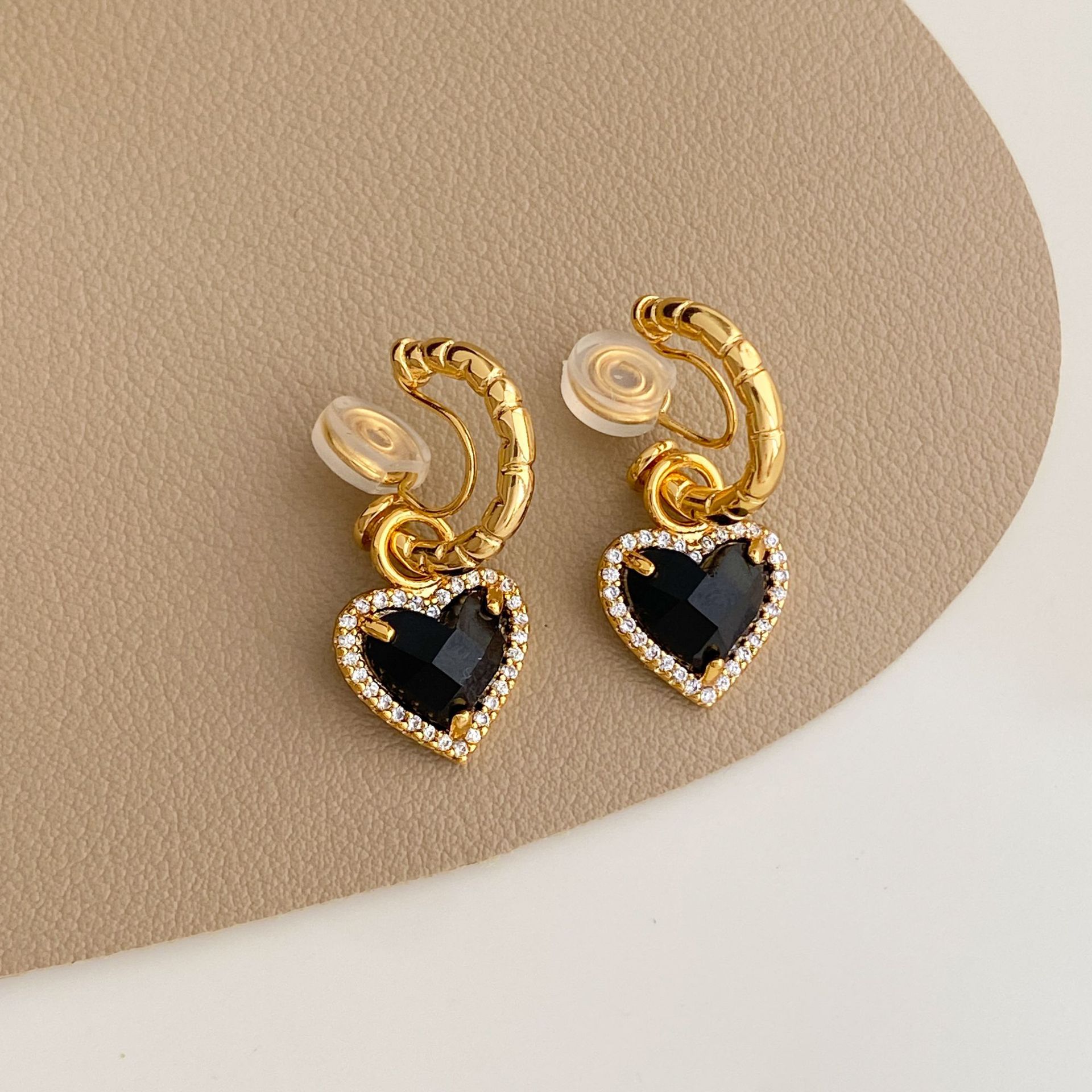 Zircon Heart Earrings | C-Shaped Luxury Ear Clips & Studs for Women