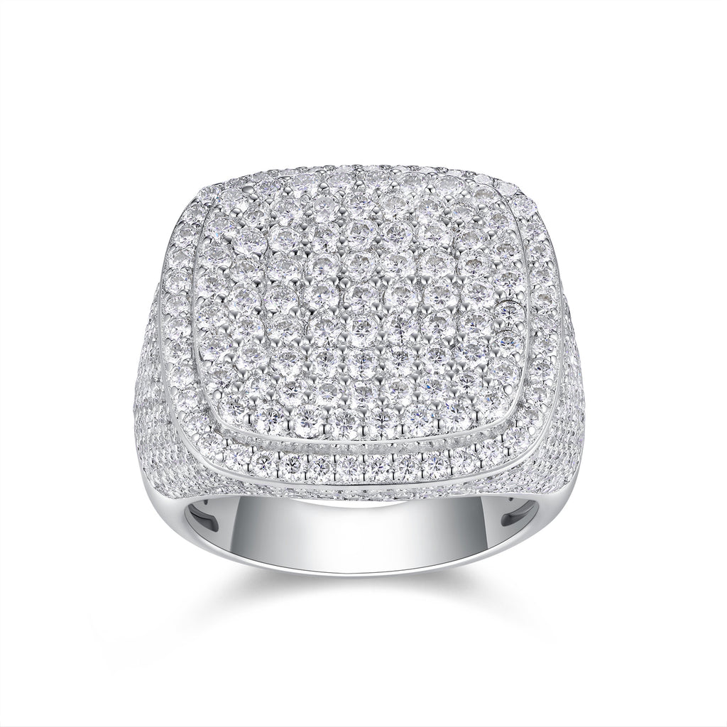 Royal Square Moissanite Ring – Men's Luxury Wedding Ring | Platinum-Plated Silver